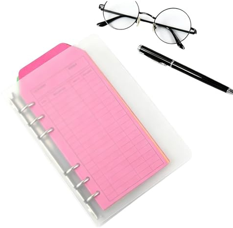 Hushållsbok med sedelkuvert – pengaplaneringsmapp, bärbar budgetmapp med 6 ringar i A6-format, 12 färgglada inlägg för studieavgifter, transparent kvittationsmapp av PVC | utgiftsbok för St