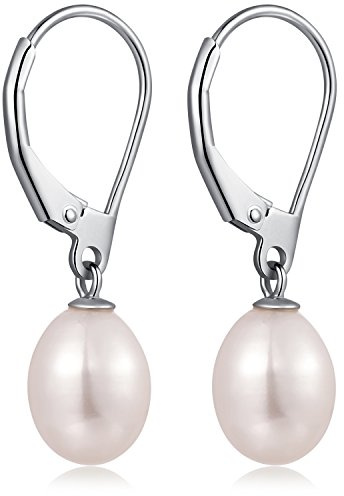 jiamiaoi Pärlörhängen för kvinnor, silverörhängen med pärla, droppe, allergivänliga pärlörhängen, stängd krok, pärlörhängen, ringörhängen med pärla, diamanter, sötvattenspärla, dinglande örhängen, Pearl