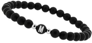 Personalisierte Namensarmbänder | Partnerarmband echte Edelsteine 6mm onyx | Perlenarmband Pärchenbänder Buchstabenarmband Partnerarmbänder | individueller Schmuck A-Z, Freundschaftsarmband