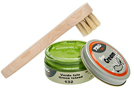 Langlauf Schuhbedarf TRG Schuhcreme mit Auftragsbürste I Lederschuh Pflege Set I Schuhputzsets Leder, Schuhbürstenset, Schuh Reinigung Set, Lederpflege Set (hellgrün 132)