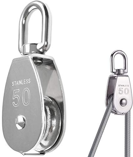 BUYGOO Umlenkrolle Riemenscheibe für Seile 50mm Flaschenzug 304 Edelstahl Umlenkrolle doppelte Umlenkrollen Edelstahl Riemenscheibe Einzelsatz Seilrollen klein M50 Riemenscheibe Roller 400kg Silber