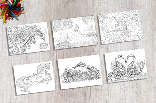 Tischsets I Platzsets - Malvorlagen für Kinder 'Mädchen-Fantasy-Set zum Ausmalen' - 12 Stück in hochwertiger Aufbewahrungsmappe