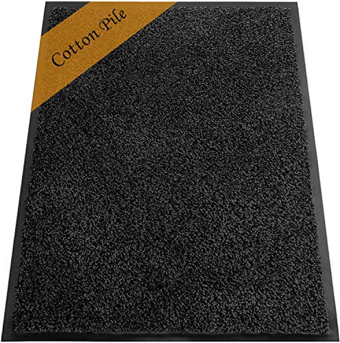 TrendMakers Heavy Duty Dirt Trapper Door Mats | Barrier Mats Non-Slip Dirt Catcher w/COTTON PILE | Home, Office, Kitchen, Carpets - 15 Sizes - - 60cm x 90cm (ANTHRACITE Cotton Fibers)