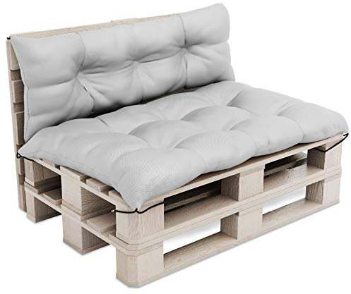 MOLTICO Palettenkissen Palettenauflagen Wasserdicht - Indoor und Outdoor - Set 2X: Sitzkissen 120x80x 14 cm und Rückenkissen 120x40x 14 cm - Grau
