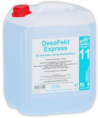 Flächen Desinfektionsmittel 5l DesoFekt Express Schnelldesinfektion | Flächendesinfektion Premium Qualität made in Germany | Assindia Qualitätsprodukt 5 Liter Kanister