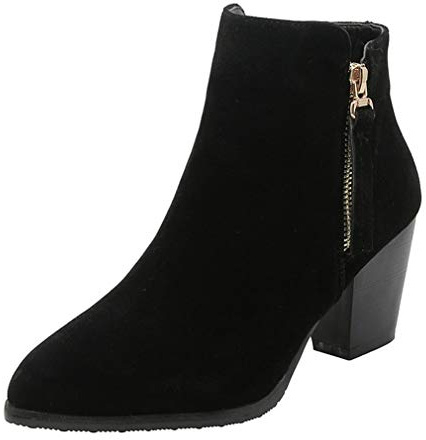 Birdsight Bottine Femme Cheville Courtes Hiver Ankle Botte Talon Bloc Carrés Haut Daim Zip Chaussures Eclair Winter Bootie Chunky Heels(Noir，39