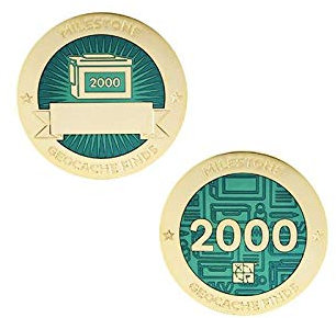 2000 Finds/Funde Coin + Tb !!gefunden Geocaching Milestone Geocoin and Tag Set