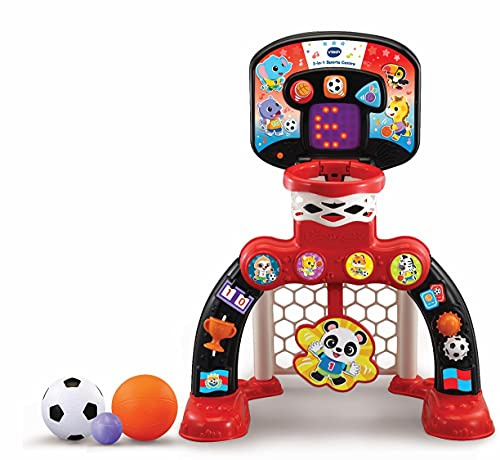 VTech Baby 3-in-1 Sports Centre Red/Black, English | Basketball, football and target play with an animated scoreboard that counts scores and cheers children on. Ages 12-36 months