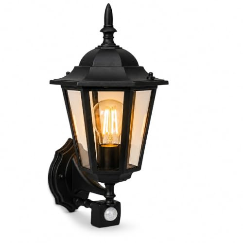 Lumiled Außenwandleuchte Vintage E27 IP44 mit Bewegungsmelder Schwarz 230V