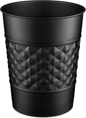 Monarch Abode Papelera de basura negra con relieve geométrico de metal hecho a mano