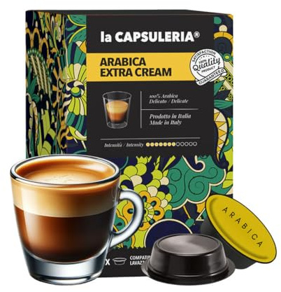 Caffè ARABICA EXTRA CREAM, raffinato (192 Capsule) compatibili con Lavazza A Modo Mio, 12 Confezioni da 16 Capsule, 100% Arabica, gusto morbido e aromatico, crema vellutata (La Capsuleria)