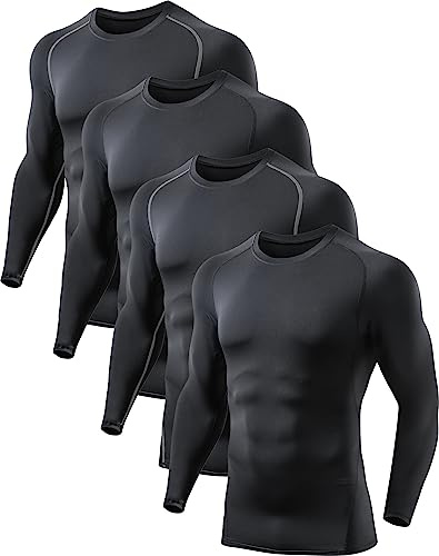 4 Pack Compression Shirts for Men Long Sleeve Athletic Cold Weather Base Layer Undershirt Gear T Shirt for Workout L