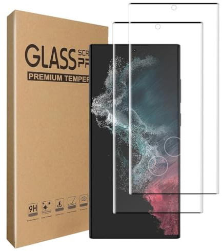 [Paquete de 2] Protector de pantalla para Samsung Galaxy S22 Ultra 5G, película de vidrio templado, [compatible con fundas] [antiarañazos] [antiroturas] para Samsung Galaxy S22 Ultra 5G