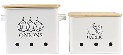 Xbopetda Zwiebel Knoblauch Aufbewahrungsbox, Lebensmittelbehälter Sets, Vorratsdosen für Gemüse, Knoblauch & Zwiebelbehälter mit Belüftungsdose Aufbewahrungslöcher & Holzdeckel