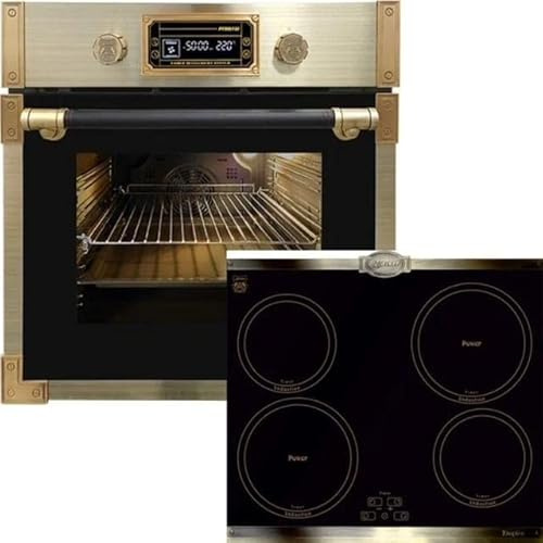 Kaiser Forno a pirolisi «EH 6427 AD+KCT 6395 IEm», forno da incasso a pirolisi, in vetro nero da 60 cm+piano cottura a induzione, retro a induzione, piastre metalliche bronzo, 4 QickHeat