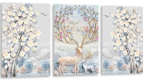 Instarry 5D Diamantmålning Full Drill Diamond Painting Korsstygn Mosaik Väggkonst Dekoration Hantverk Kit Triptyk Älg 100x40 cm