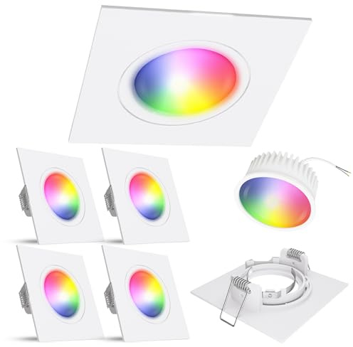 linovum Einbauspot 4er Set weiß eckig Smart LED WLAN RGBW App flach 30mm | Vier smarte Einbauspots weiß eckig - per App & Alexa steuerbar, RGB & Weißtöne, für Wohnzimmer & Flur, ohne Hub