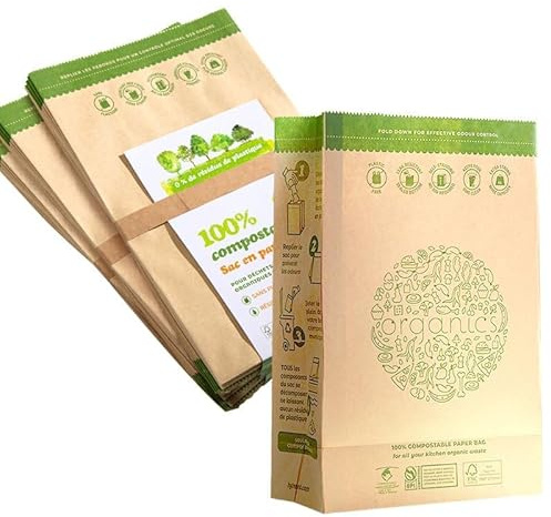 Hytrend-Kitchen Food Waste Bag-35 Bags-%100 Compostable paper Bag - Leak Resistant Liner - Small-Certified by BNQ and BPI,CMA-I,CMA-W