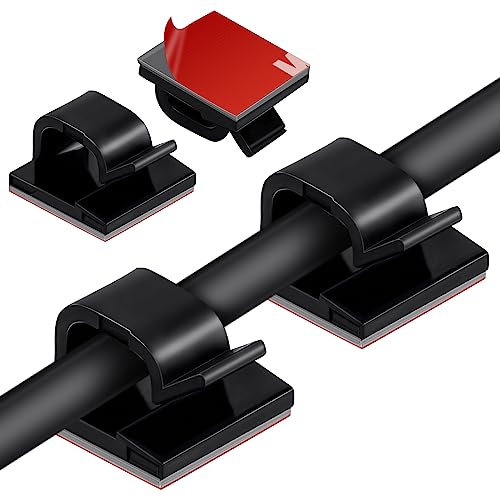 URAQT 70 Pezzi Clip per Cavi, Organizzatore di Cavi, Gestione del Cavo Autoadesivi Cavo, Fermacavi Adesivi per Cavi per la Gestione dei Cavi, Decorazioni Natalizie Luce Fata (Nero)