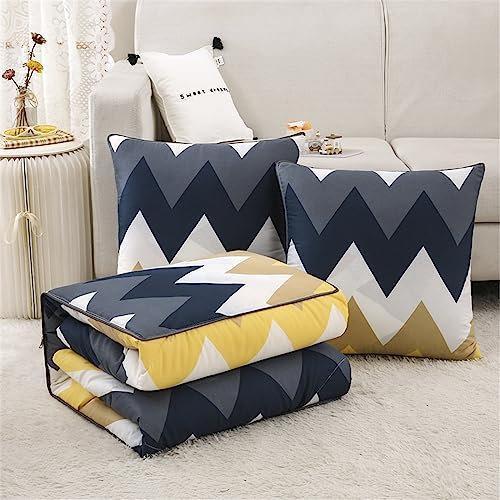 Surwin Couverture et Oreiller de Voyage 2 en 1, Couvre-lit d'été Convertible en Coussin, Courtepointe Léger Adapté au Sommeil en Voiture, au Bureau et en Avion (géométrie,150x200cm)