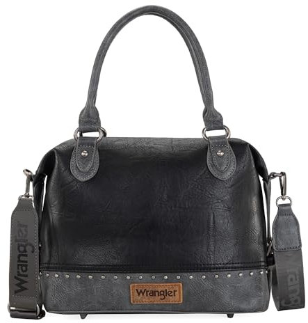 Wrangler Kleine Arzttasche für Damen, Vintage, Umhängetasche, Westernhandtaschen mit breitem Gurt, Raw Cannon Black, Einheitsgröße