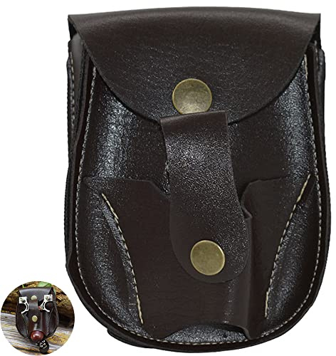 Runzkzy Slingshot Ammo Pouch Magnetic Slingshot Pouches Leather Storage Bag Case with Belt Clip for Hunting Shooting Steel Balls Pellets (Brown)