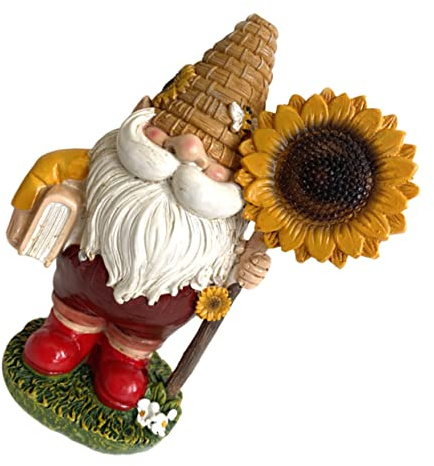 BESPORTBLE Sunflower Gnome Statue Bee Day Ornament Resin Garden Statue Home Decor for Outdoor Garden Wall Decorations and Fairy Solar Ornaments
