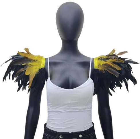 MoreChioce Gothic Feder Achselzucken Schalkragen, Natürlicher Federumhang Halloween Kostüm Epauletten Shrug Schal Poncho Kragen Damen Feder Umhang Cape Federboa Wickel Kostüm Zubehör,Gelb