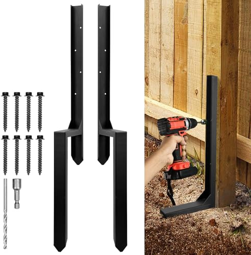 WIMART Fence Post Repair Kit, Heavy Duty Steel Fence Post Anchor Ground Spike for Repair Tilted, Broken Wood Fence Post (Double Legs - Set 2), AX2023