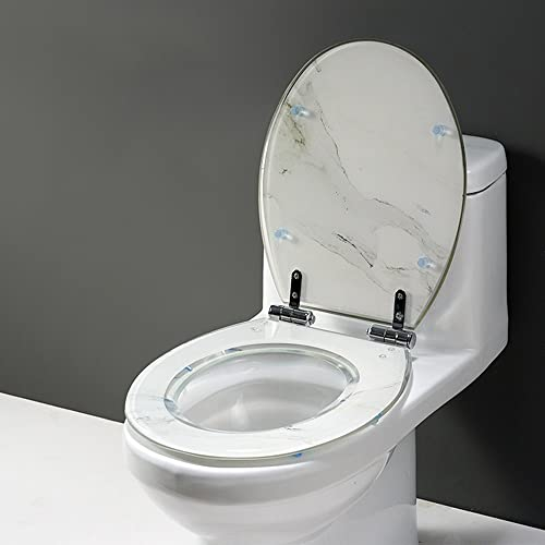 Schwarzer Toilettensitz aus Harz, universelle U/V/O-Toilettensitze, verdickter, langsam schließender Toilettendeckel, Marmormuster-Toilettensitze, leicht zu reinigen, grünes Gitter/Steine (w