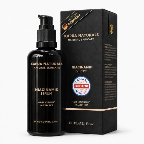 BIO Niacinamide Serum hochdosiert 100ml • 10% Niacinamide + 1% Zink • Verkleinert Poren ✓ verringert Flecken ✓ ebenes Hautbild ✓ gegen Pickel, Entzündungen & Rötungen ✓ Naturkosmetik Made in Germany
