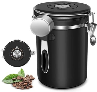 Sonhomay Kaffeedose 1,8 l Edelstahl Kaffeebohnenbehälter mit Datums-Tracker und Messschaufel Küche Lebensmittel Vorratsbehälter