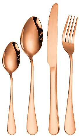 Cutlery Set, Stainless Steel Flatware Set,transparent plastic, Spoon Knife and Fork Set,16-Piece Modern Kitchen Silverware Tableware Set Service for 4 People,18/10 Stainless Steel Flatware Set,Titaniu