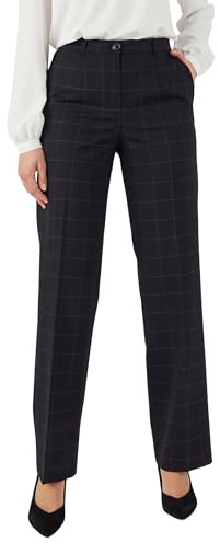 Damart - Pantalon Large Mélange Laine Bi-Stretch pour Femme, Coupe Standard, Noir Grands Carreaux, 38