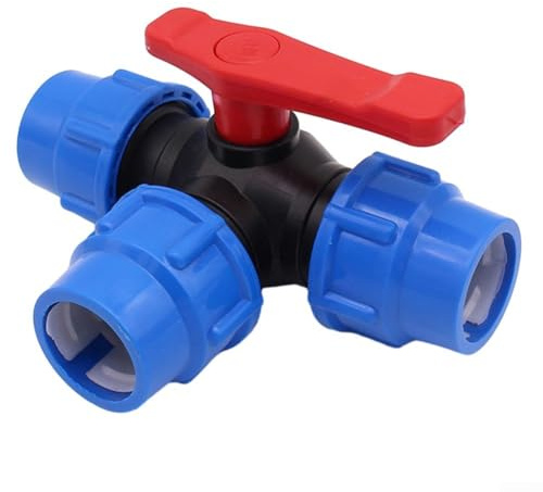 3-Way Ball Valve Connector 20/25/32/40/50mm Hole Diameter Pipe 3-Way Ball Valve PE Pipe 3 Joints T-type Hose Connector Garden Switchable Water Flow(40mm)
