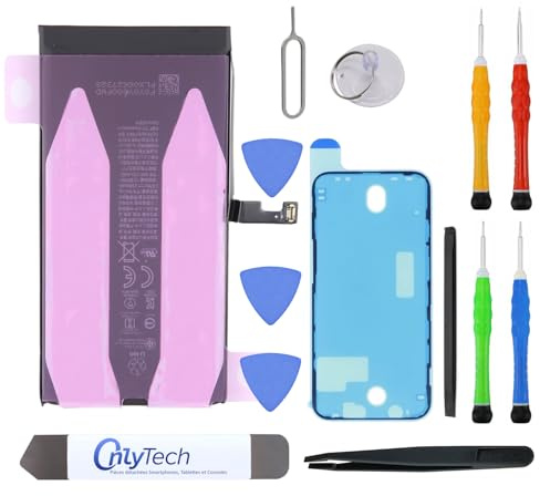 OnlyTech - Premium-Ersatzakku Akku Batterie für iPhone 15 – 3349 mAh, identische Qualität – Set mit 12 professionellen Werkzeugen und Bildschirmkleber inklusive