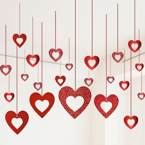 Herzgirlanden Herzförmige Luftschlangen Herzen Girlande Herz Banner 40 STK. Liebesherz Deckenhänger Hängende Dekoration zum Valentinstag Hochzeitstag Verlobung Muttertag Dekorationen Rot