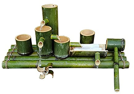 IUBGFTO Fontana da Giardino con Fontana per Uccelli, Vasca da Bagno per Uccelli, Pompa, Fontana in bambù, Adatta per Decorare acquari, vasche in Pietra (Verde 15 (95 cm/37,4 Pollici))
