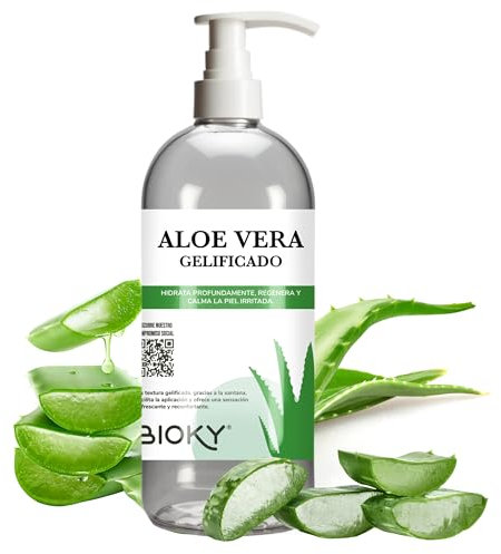 Bioky Gel Aloe Vera 100% Natural 1L – Puro, Orgánico, Hidratante y Calmante – Piel Hidratada e Iluminada | Natural y Versátil: AfterSun, Piel, Cabello, Post Depilación, After Shave (1 Litro)