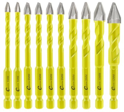 Skewed Head Eccentric Drill Bits Set - SANLEETEK Masonry Drill Bit Set for Wood Plastic Masonry Ceramic Tile Concrete Marble 10pcs 5mm*2+6mm*4+8mm*2+10mm+12mm, Quick Change Hex Shank