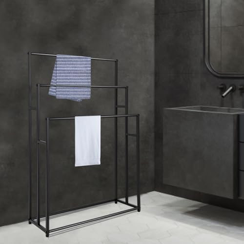 Égouttoir à 3 étages en acier inoxydable - Porte-serviettes sur pied - 3 niveaux - Pour salle de bain - Pour chambre à coucher, salle de bain, balcon, etc - Noir