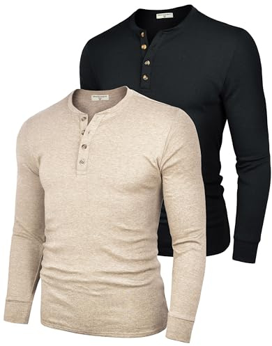 Derminpro, magliette Henley da uomo in cotone, casual, a manica corta o lunga, leggere con bottoni, S