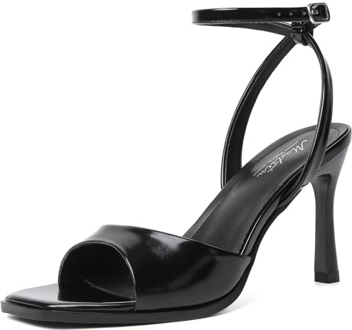 Mostrin Black Heels for Women Square Open Toe Heeled Sandals Ankle Strap Sexy Peep Toe High Heels for Party, Prom, Wedding Dressy Pumps Shoes Size 10