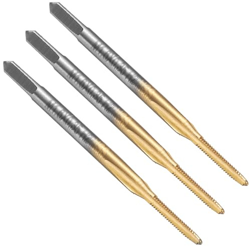 sourcing map 3pcs Straight Flute Thread Tap, M1.6 x 0.35 Metric Titanium Coated Screw Threading Tapping Tool Thread Milling Machine Taps, High-Speed Steel 6542 (HSS 6542)