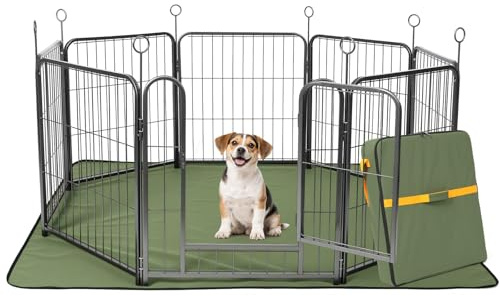 Lekesky Welpenauslauf 60cm Hoch, 8-Teilig Faltbar mit Wasserdichter Bodenmatte & Tragetasche, Welpenlaufstall mit Tür, Hundelaufstall aus Metall, Freilaufgehege für Drinnen & Draußen (Schwarz Silber)