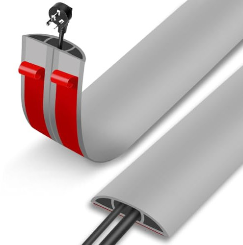 Adiwo Protezioni per Cavi a Pavimento, 2M Canalina Passacavi a Pavimento con 3 Canali del Cavo, Passacavo in Gomma Calpestabile, per Tutti i Cavi di Alimentazione a Casa, Ufficio, Scuola（Grigio）