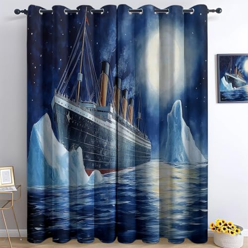 Generico Tende Oscuranti 3D Dipinto Ad Olio Iceberg Titanic Occhielli Tende Da Interni Camera Da Letto Soggiorno 117L x 183A cm Moderne Cameretta Bambini Ufficio Albergo 2 Pannelli