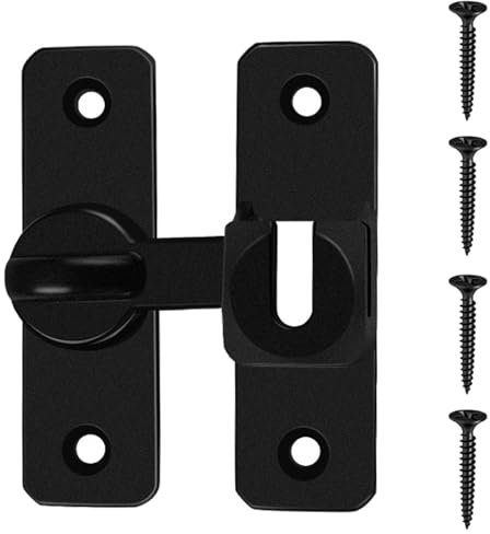 Black gate Lock,90/180 Degree flip Sliding barn Door Lock with 4Pcs Screw,Security Door Latch,Small gate latches for Bathroom,Garden,Window,barn,Outdoor,Garage,Sliding Door