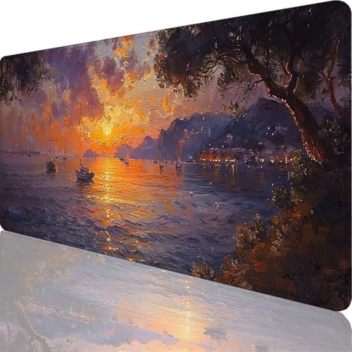 Tapis de Souris Gamer 900 x 400 x 3 mm, Grand Tapis de Souris Violet, Mer Mouse Pad Imperméable et Antidérapant, Multifonction Grand sous Main Bureau pour Clavier et Souris, Decoration Maison 66-Ti