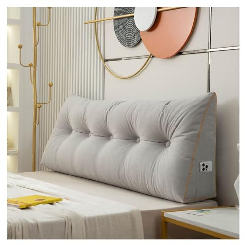 Bett und Sofa Lesekissen - Keilrückenkissen mit waschbarem Bezug - ideal zum Anlehnen im Bett - Sitzkissen Wandkissen (Grau, 200 x 50 x 20 cm)